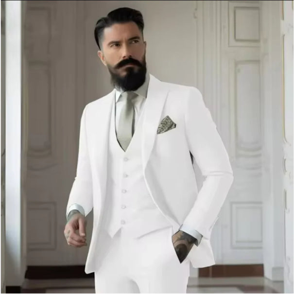 Men's Slim Fit Solid Color Business Suit Set