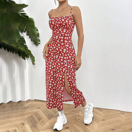 Straps Spaghetti Chest Wrap Slit Sheath Women's Dress
