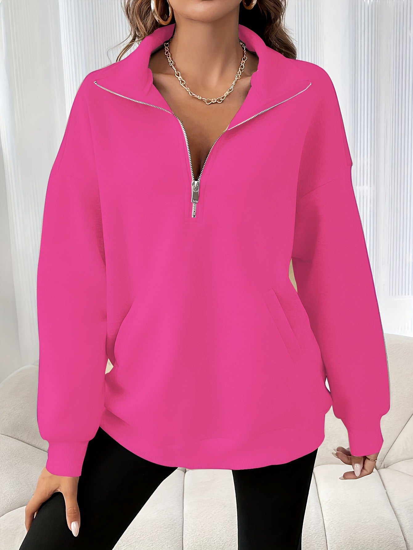 Autumn And Winter Loose Long Sleeve Half Zipper Sweater