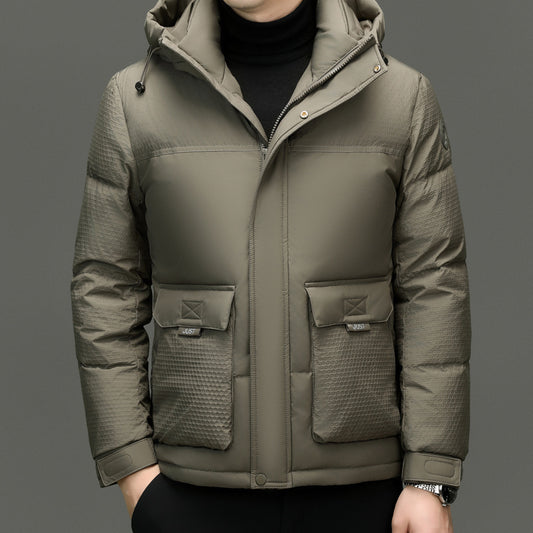Winter White Duck Down Short Casual Hooded Jacket