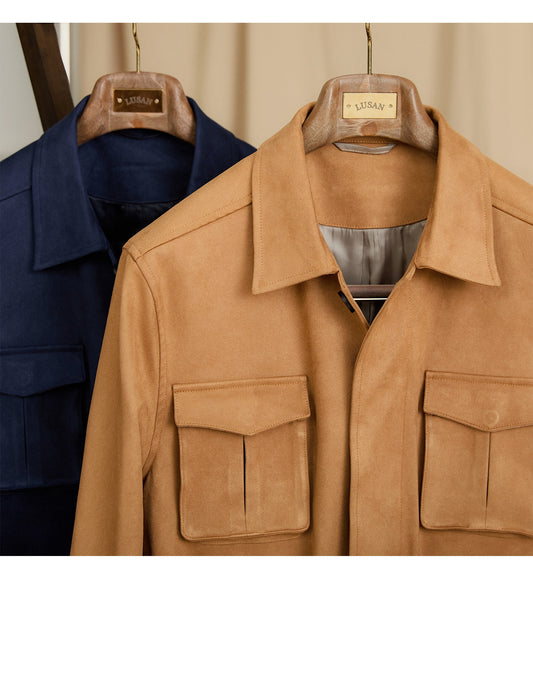 Suede Lapel Slim-fit Waist Safari Jacket