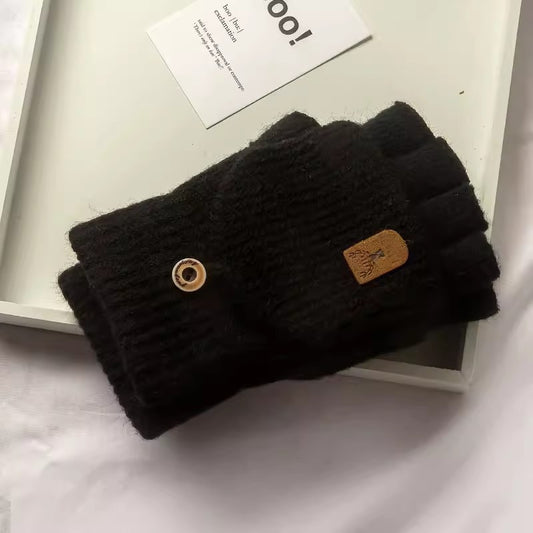 Half Finger Gloves Couple Autumn and Winter Knitting Wool Flip Riding Warm