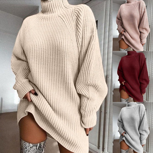 Solid Winter Sweater Turtleneck Long Sweater Women Sweater Dress
