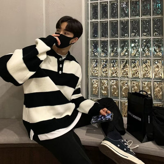 Men's Loose All-matching Striped Coat Sweater