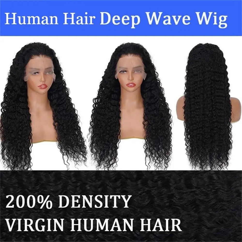 30 36 Inch Water Wave Lace Front Human Hair Wig Deep Wave Curly Brazilian Pre Plucked Lace Frontal Wig 200% Density For Women