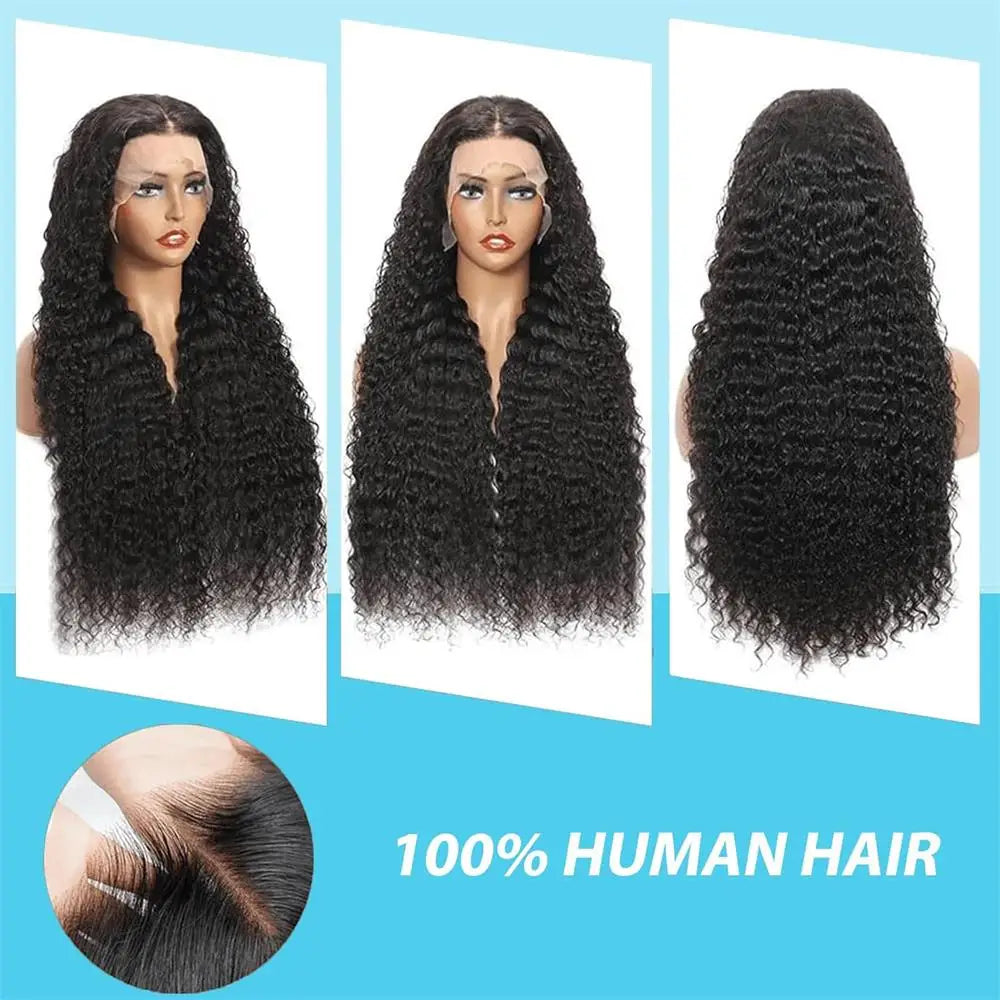 30 36 Inch Water Wave Lace Front Human Hair Wig Deep Wave Curly Brazilian Pre Plucked Lace Frontal Wig 200% Density For Women