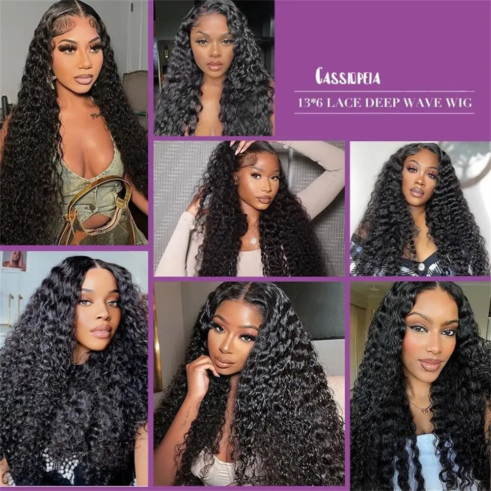 30 36 Inch Water Wave Lace Front Human Hair Wig Deep Wave Curly Brazilian Pre Plucked Lace Frontal Wig 200% Density For Women