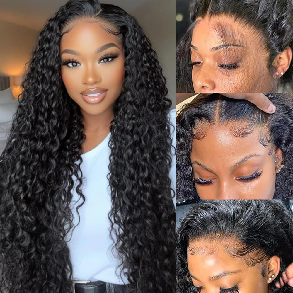 30 36 Inch Water Wave Lace Front Human Hair Wig Deep Wave Curly Brazilian Pre Plucked Lace Frontal Wig 200% Density For Women