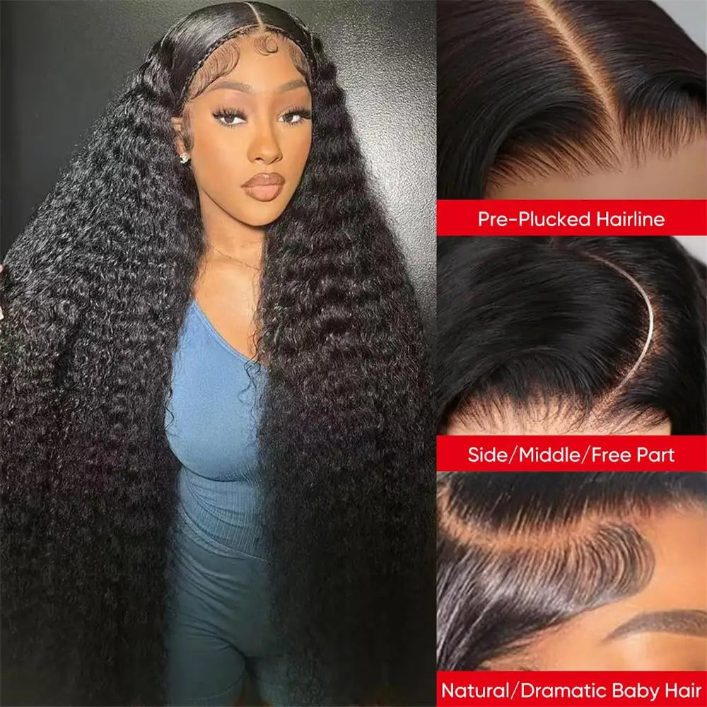30 36 Inch Water Wave Lace Front Human Hair Wig Deep Wave Curly Brazilian Pre Plucked Lace Frontal Wig 200% Density For Women