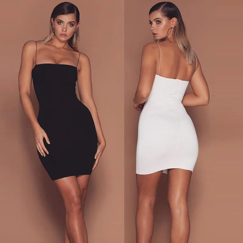 CDJLFH Summer Black Sexy Dress Clothes Backless Spaghetti Straps Bodycon Dress Women Xmas Party Mini Dresses Woman Party Night