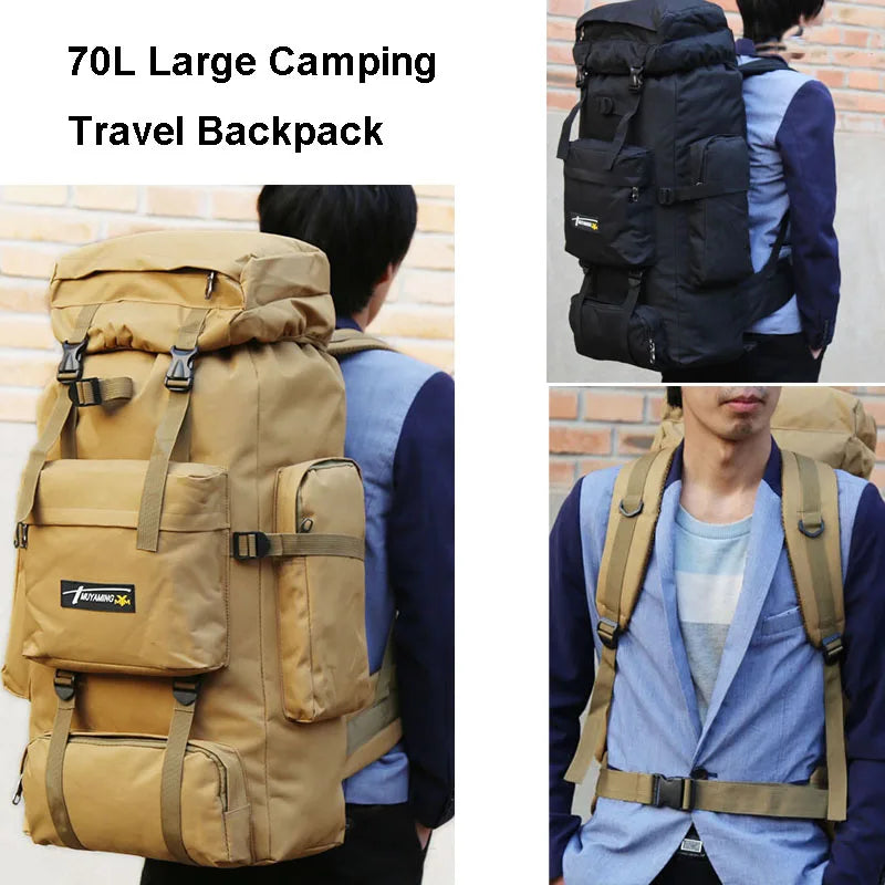 70L Tactical Camping Bag Backpack Mountaineering For Men Travel Outdoor Sport Molle Rucksack Hunting Shoulder Luggage Large Bag