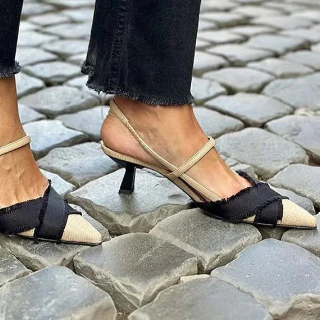 Women's Stiletto Heel Color Block Pointed Sandals