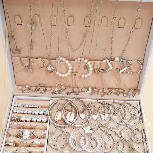 108 Pcs/Pcs Vintage Elegant Pearl Zircon Butterfly Pendant Earrings Ring Necklace Bracelet for Women Daily Wear Jewelry Gift New