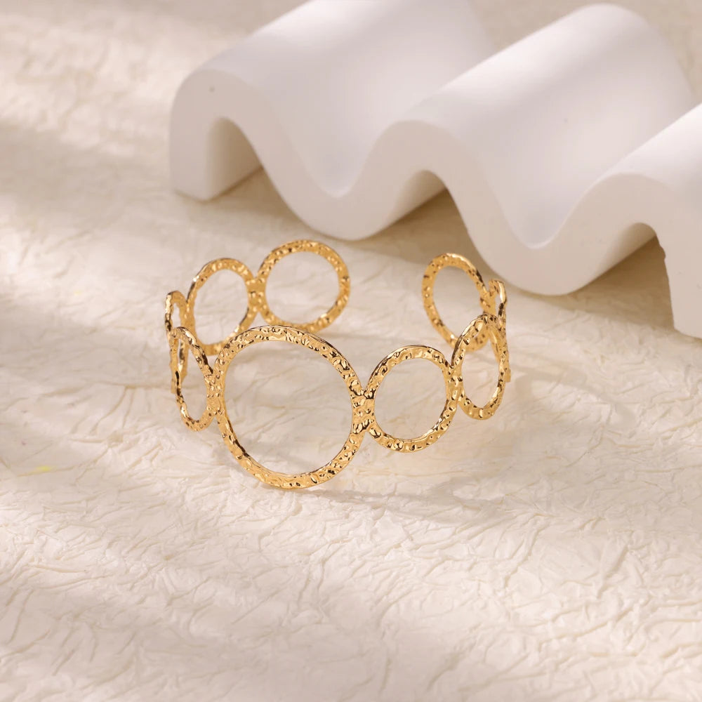Stainless Steel Bracelet For Women Men Aesthetic Flower Leaf Bangle Opening Gold Color Geometric Bangles Bracelets Femme Jewelry