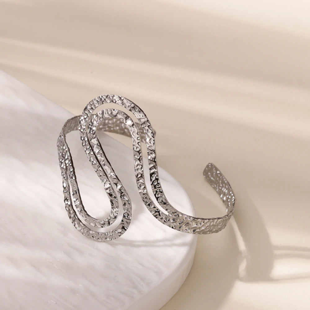 Stainless Steel Bracelet For Women Men Aesthetic Flower Leaf Bangle Opening Gold Color Geometric Bangles Bracelets Femme Jewelry