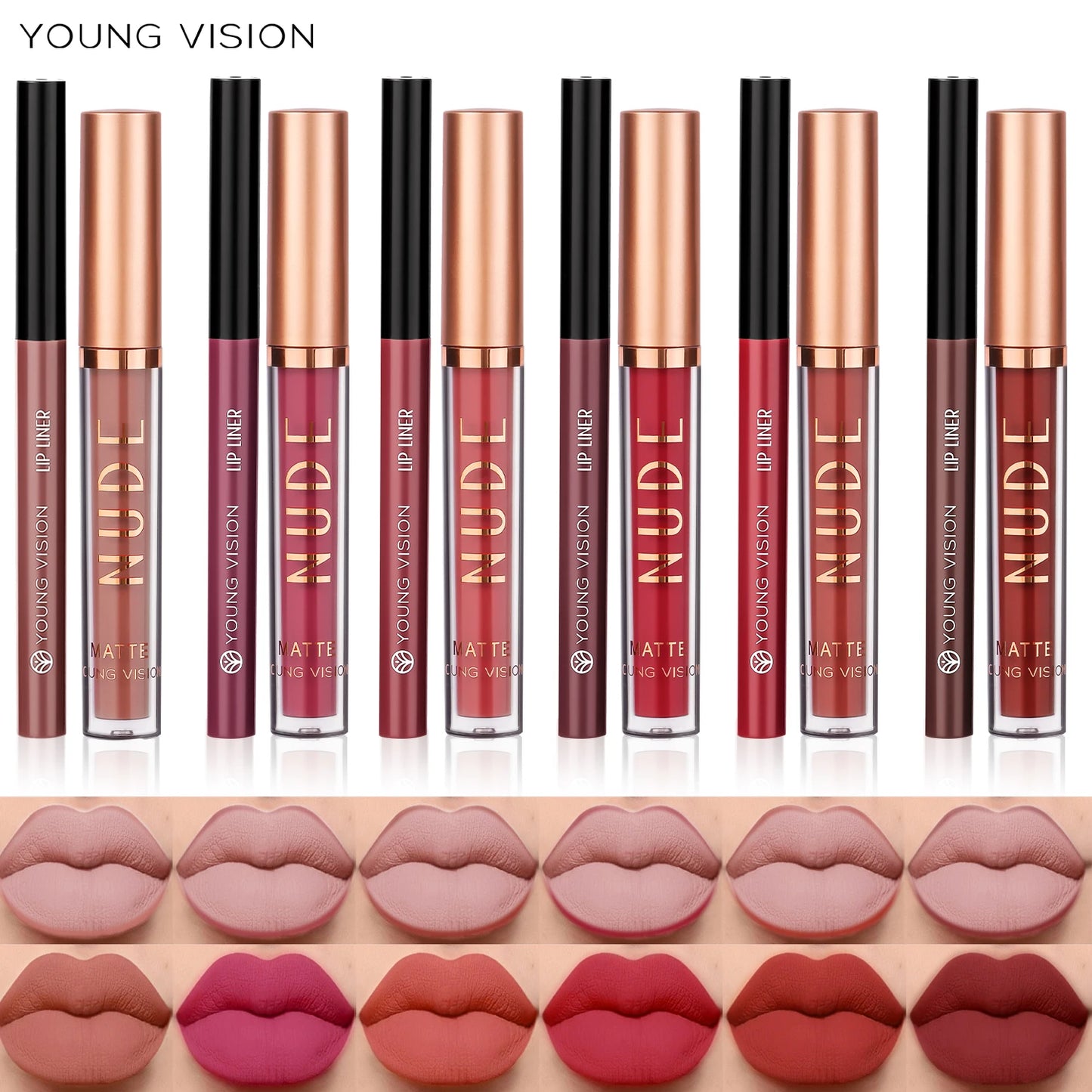 YOUNG VISION 2-color matte long-lasting color lip liner set waterproof anti-sweat non-stick cup lip gloss rotatable lip liner