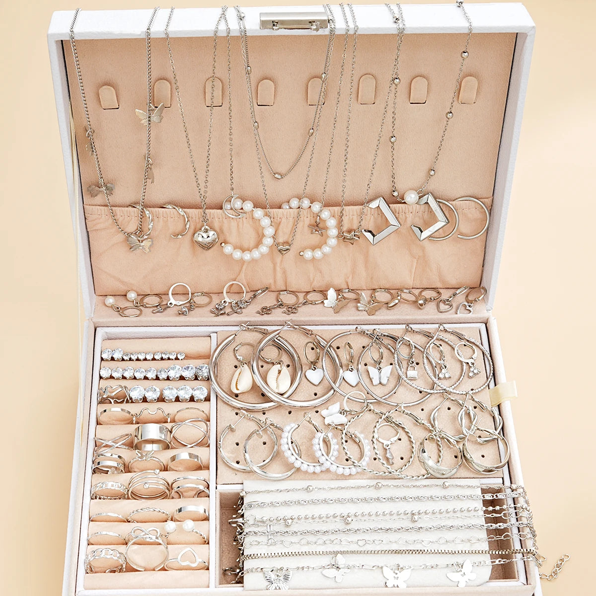 108 Pcs/Pcs Vintage Elegant Pearl Zircon Butterfly Pendant Earrings Ring Necklace Bracelet for Women Daily Wear Jewelry Gift New