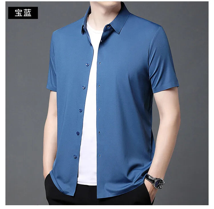 Men's Ultra Stretch Short Sleeve Shirt Business Casual Breathable Stretchable Abrasion-Resistant Solid Color Short Sleeve Shirt