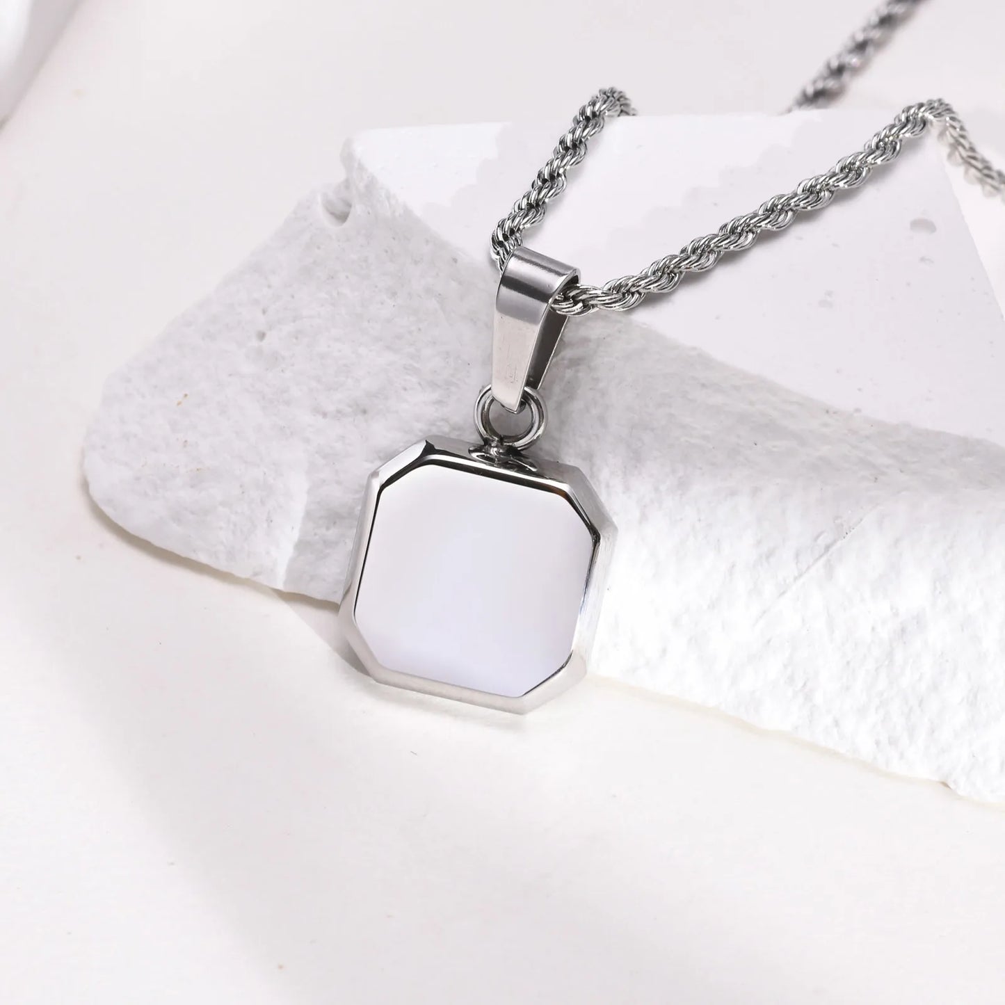Vnox A-Z Initial Letters Men Necklaces, Geometric Pendant with Box Cuban Rope Chain, Stainless Steel Square Simple Collar