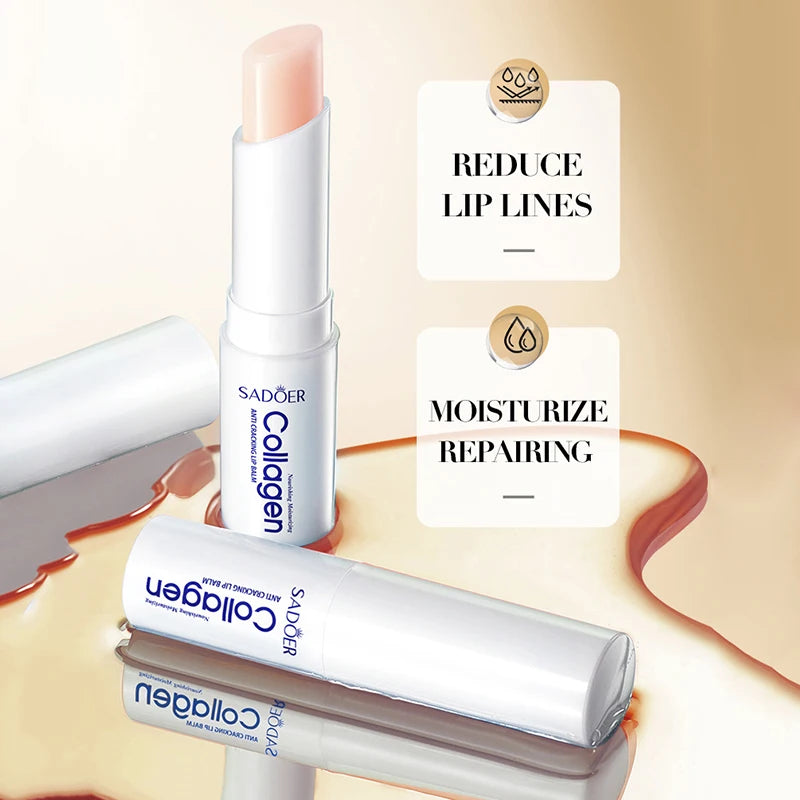 SADOER Collagen Lip Balm Moisturizing Anti Cracking Brightening Repair Nourishing Hydrating Lipstick Lips Skin Care Products