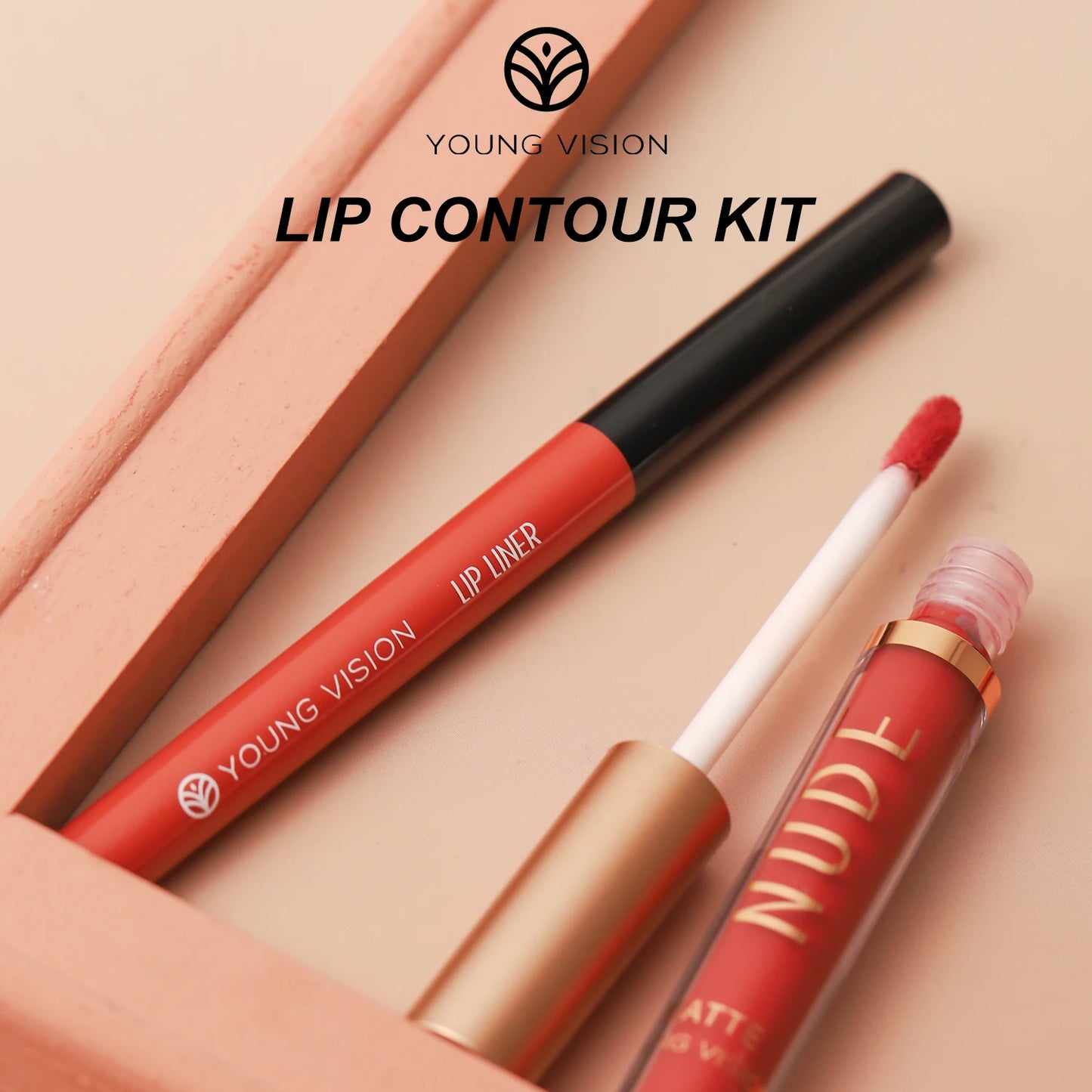 YOUNG VISION 2-color matte long-lasting color lip liner set waterproof anti-sweat non-stick cup lip gloss rotatable lip liner