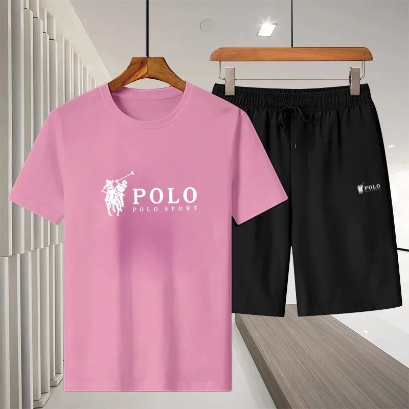 A two-piece set of pure cotton short-sleeved T-shirt and running shorts for men in summer, a fashionable and casual fitness and