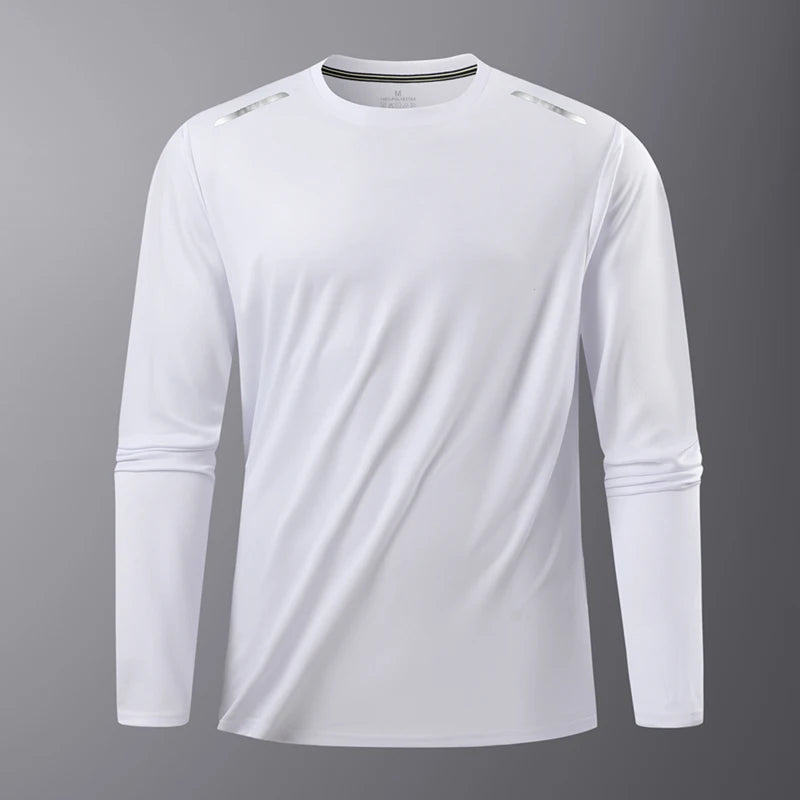 Reflective Sport Gym T Shirt Men Quick Dry Running Bodybuilding Shirts Men Long Sleeve Fitness Pullover Top Spring Autumn