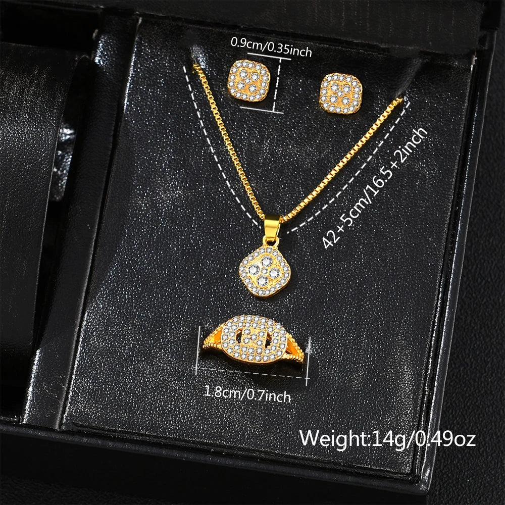6Pcs Fashion Luxury Women Watch Necklace Earrings Ring Set For Women Rhinestone Wristwatch Bracelet Set Valentine's Day Gift