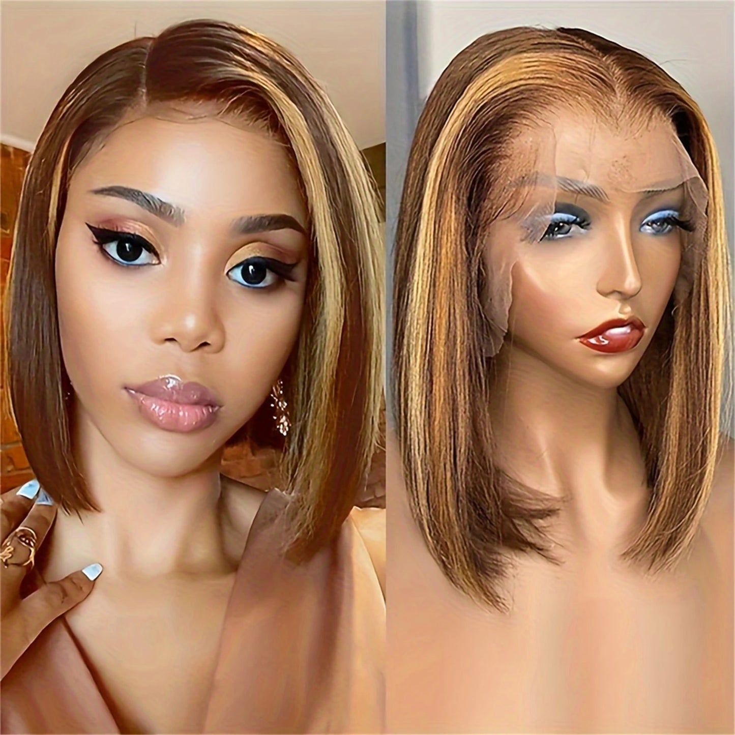13x4 Transparent Lace Front Bob Wig Human Hair Ombre Honey Blonde 13x4 Wigs 10-16inch 4/27 Colored Transparent Frontal Lace Wig