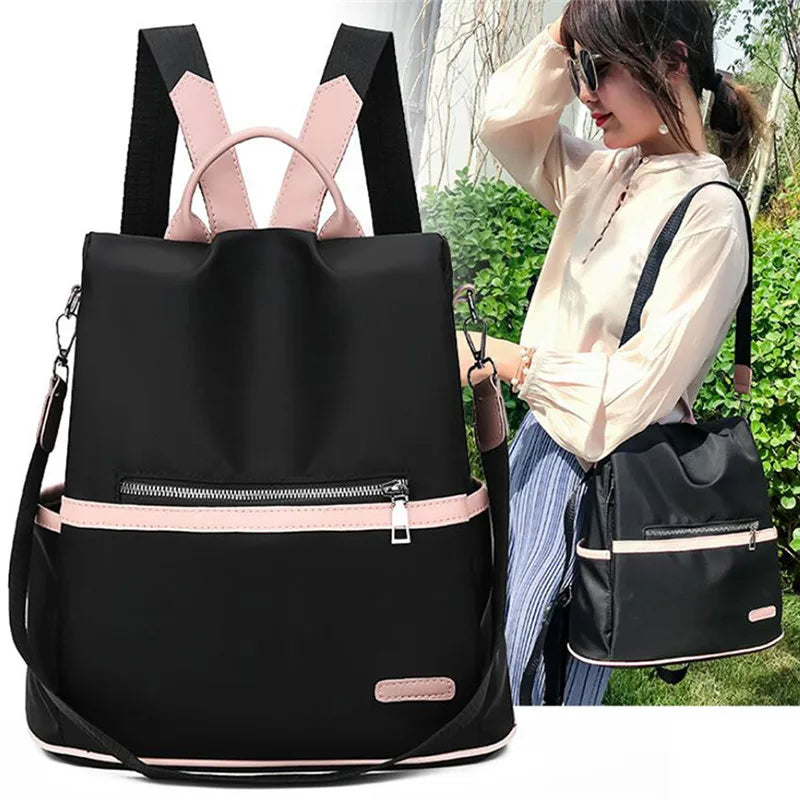 2024 Casual Oxford Backpack Women Black Waterproof Nylon School Bags For Teenage Girls High Quality Fashion Travel Tote Packbag