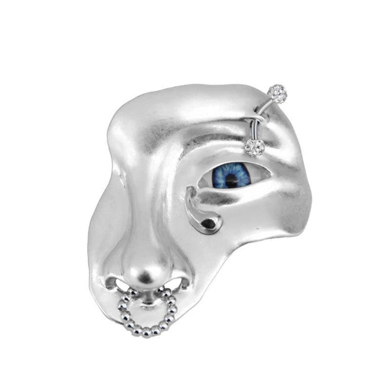 Vintage Half Face Brooch Lapel Pin Simple Sweater Brooches Orcs Mask Exaggerated Alloy Pin Jewelry for Women Man