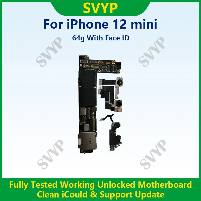 Unlocked Mainboard Fully Tested 100% Working Motherboard Compatible With 12 Mini With Face ID Cleaned iCloud And Support Update
