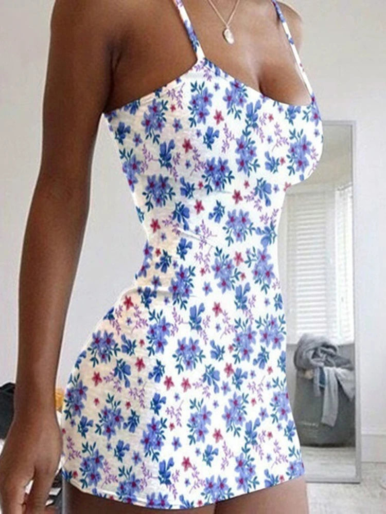 Women Slip Dress Sexy Lady Backless Strapless Floral Print Mini Bodycon Party Dresses YSY1818