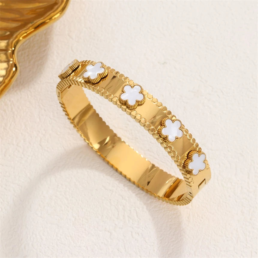 316L Stainless Steel Retro Natural Shells Flower Charms Chain Bracelets Ladies Fashion Trend High Jewelry Accessories Party Gift