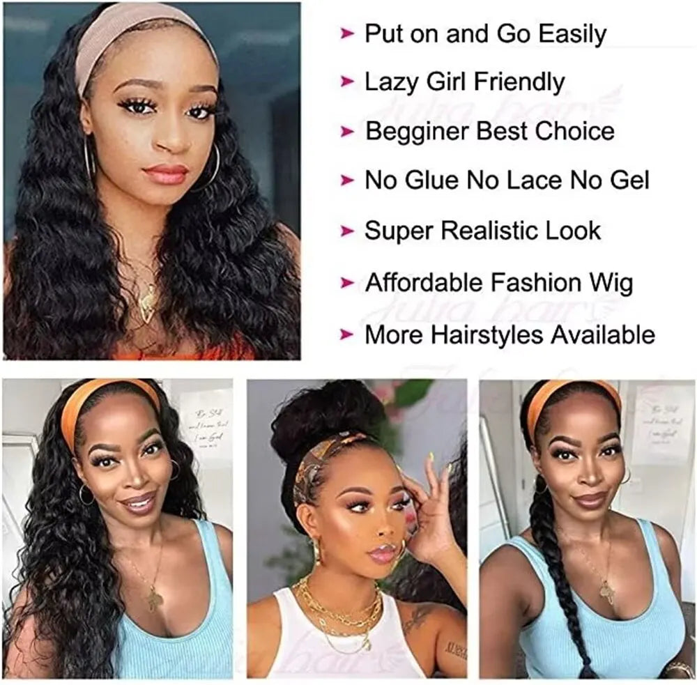 Brazilian Kinky Curly Headband Wigs Wear And Go Glueless Human Hair Wig Full Machine Made Short Bob Curly Wigs For Women 180%