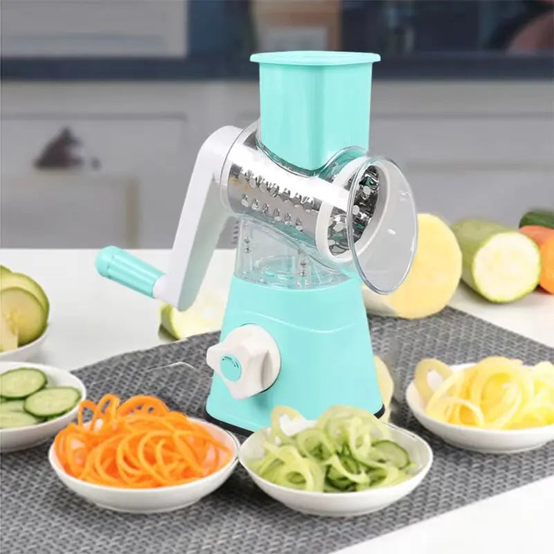 Vegetable Cutter & Slicer Manual Kitchen Cheese Chopper Machine with 3 Sharp Drums Multifunctional Garlic Potato Shredder 2025