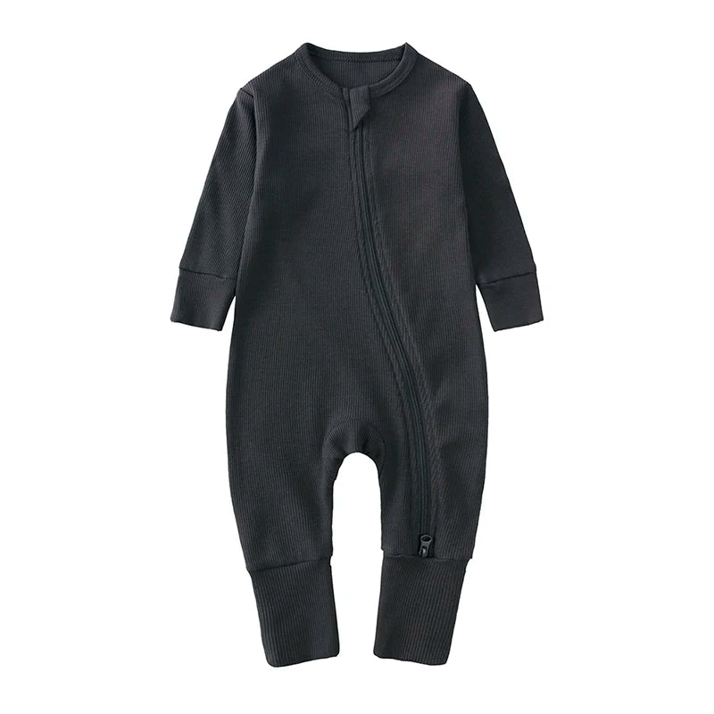 2025 Bamboo Fiber Baby Boys Girls Romper Newborn Bodysuit Long Sleeve Zipper Solid Infant Jumpsuit Toddler Clothes for 0-24M