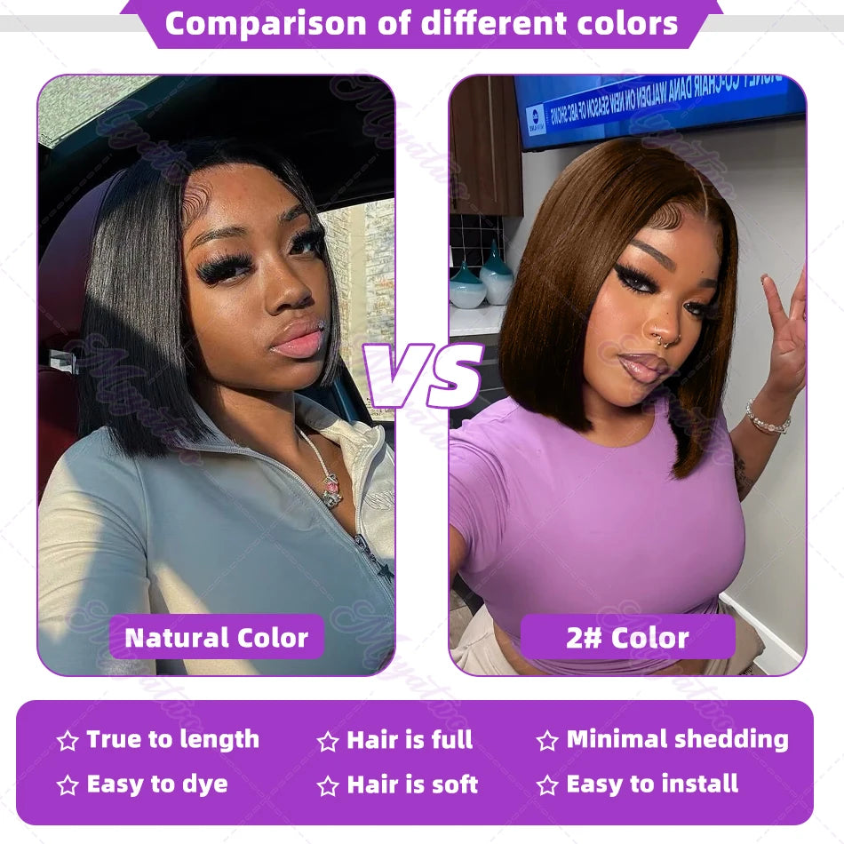 Brazilian 200 Density Short Bob 13x4 HD Transparent Lace Front Human Hair Wig Chocolate Brown Straight 13x5 Lace Frontal Wigs