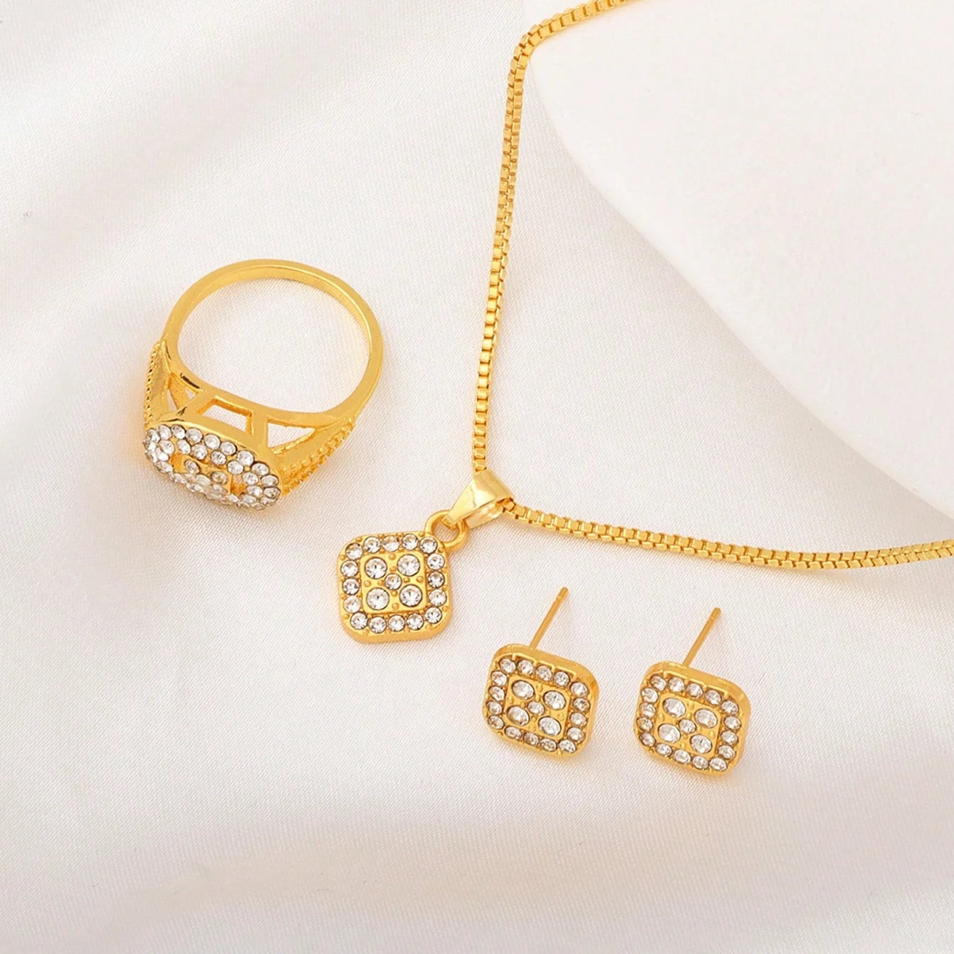 6pcs Luxury Rhinestone Women Quartz Watch With Rhinestone Bracelet Necklace Ring And Earrings Fashion Jewelry Set For Daily Wear
