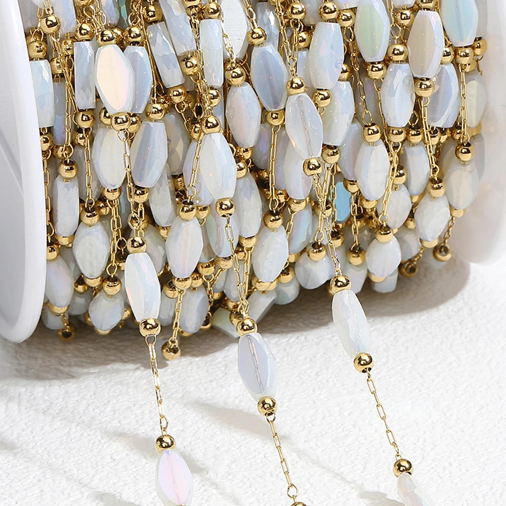 2Meters 1Meter Stainless Steel Chain Shiny Blue Stone Beads Beaded Chains for Necklace Bracelet Jewelry Making DIY Accessories