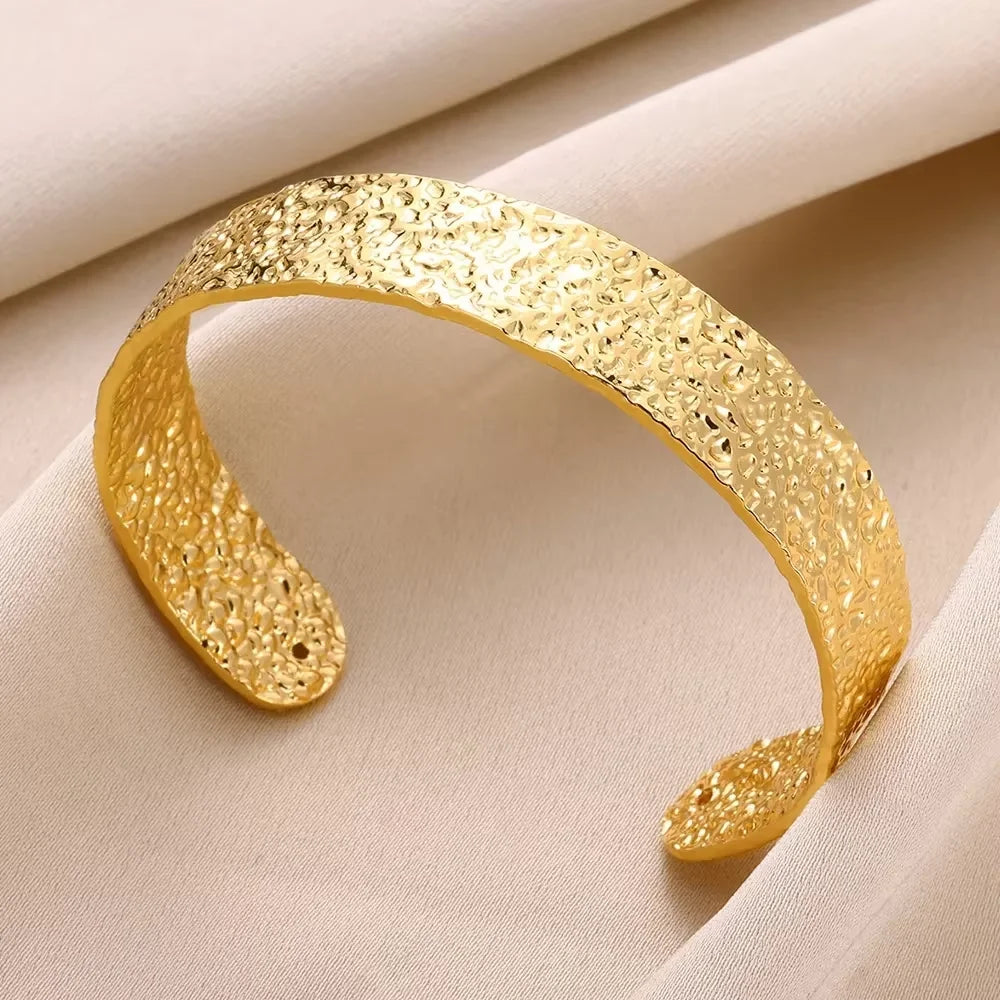 Stainless Steel Bracelet For Women Men Aesthetic Flower Leaf Bangle Opening Gold Color Geometric Bangles Bracelets Femme Jewelry
