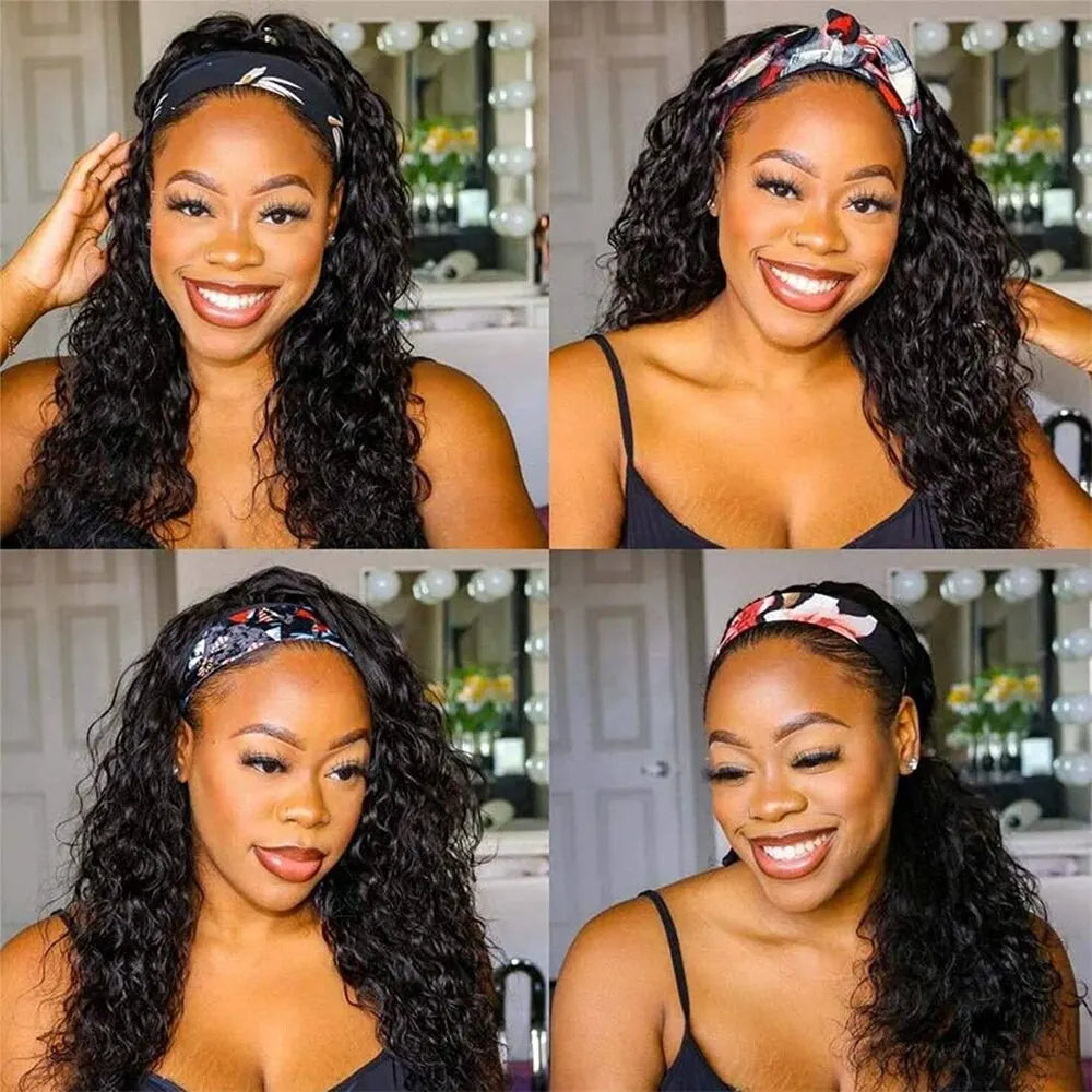 Brazilian Kinky Curly Headband Wigs Wear And Go Glueless Human Hair Wig Full Machine Made Short Bob Curly Wigs For Women 180%
