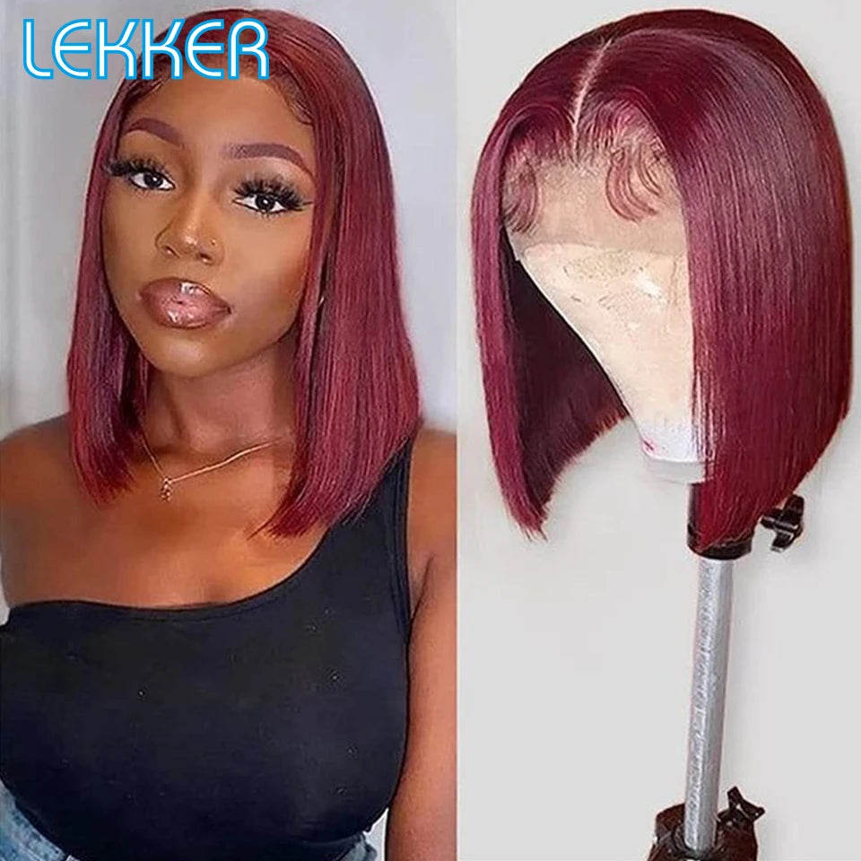 Lekker Highlight Blonde Short Straight Bob 13x6x1 Lace Front Human Hair Wigs For Women Brazilian Remy Hair Colored Glueless Wigs