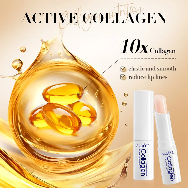 SADOER Collagen Lip Balm Moisturizing Anti Cracking Brightening Repair Nourishing Hydrating Lipstick Lips Skin Care Products