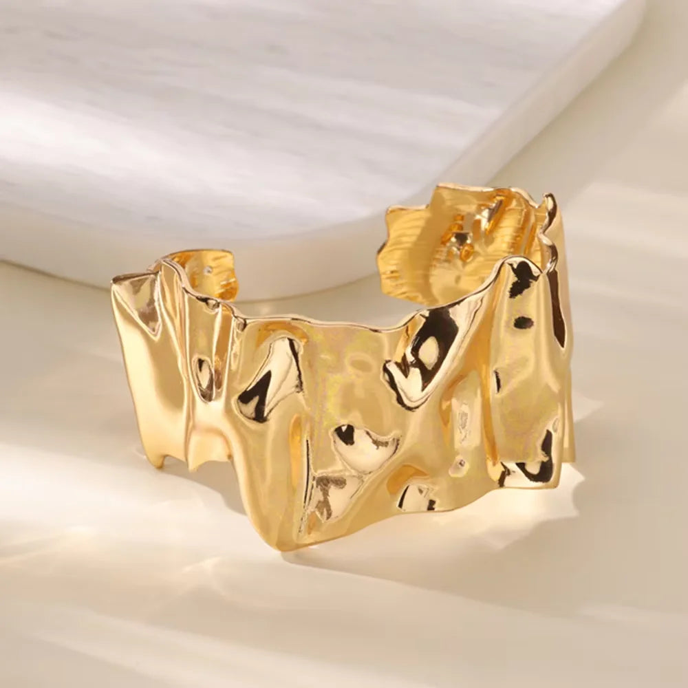 Stainless Steel Bracelet For Women Men Aesthetic Flower Leaf Bangle Opening Gold Color Geometric Bangles Bracelets Femme Jewelry
