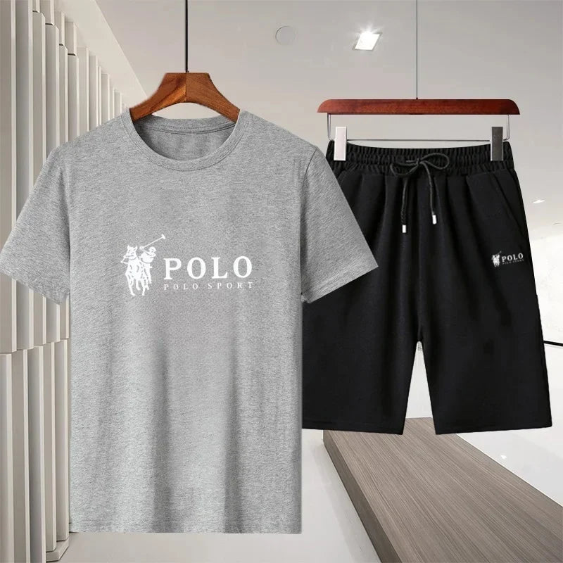 A two-piece set of pure cotton short-sleeved T-shirt and running shorts for men in summer, a fashionable and casual fitness and