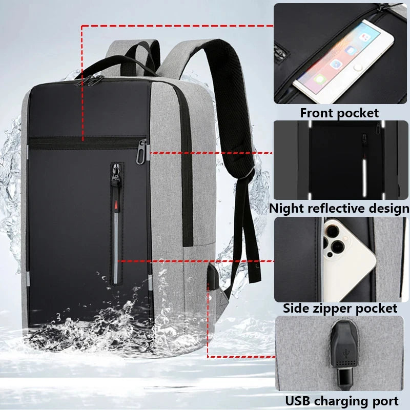 Men's Waterproof Oxford Laptop Backpack 15.6 Inch with USB Charging Port High Capacity Business Travel School Bag