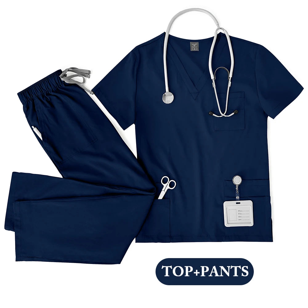 Unisex Medical Uniforms Men Women Nursing Clothes Lab Beauty Costume Nurse Scrubs Set Doctor Dentist Workwear Clinical Top Pants