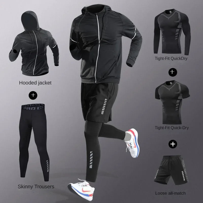 3-7Pcs Men's Ice Fiber Quick-Dry Running Fitness Full Set/Suit Tracksuit For Marathon, Training Cycling,Jogging,Gym, sweatpants