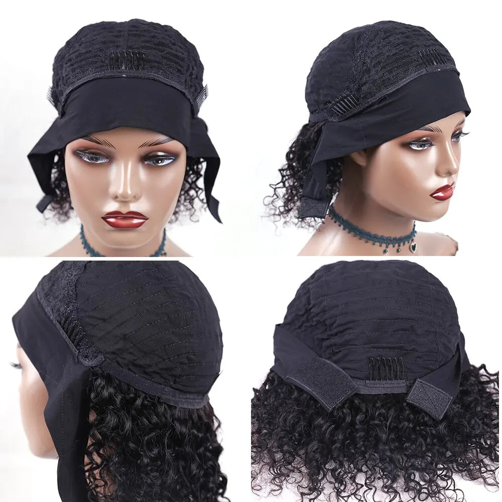 Brazilian Kinky Curly Headband Wigs Wear And Go Glueless Human Hair Wig Full Machine Made Short Bob Curly Wigs For Women 180%